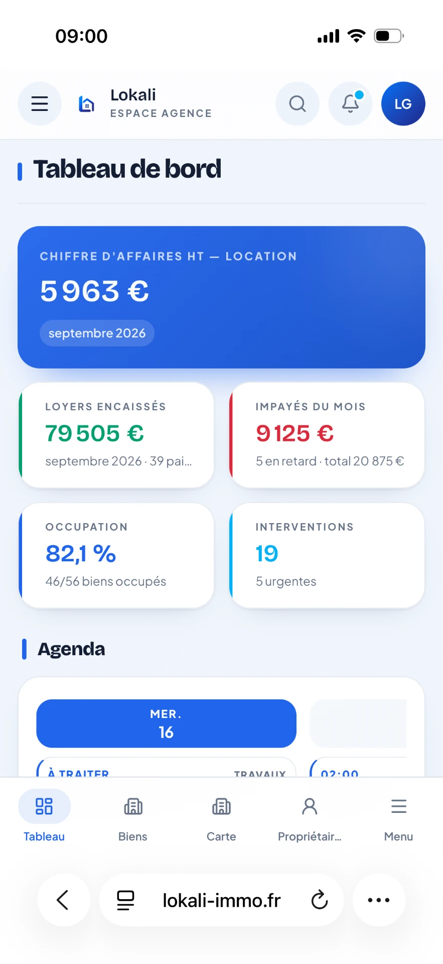 Tableau de bord Lokali affiché sur iPhone