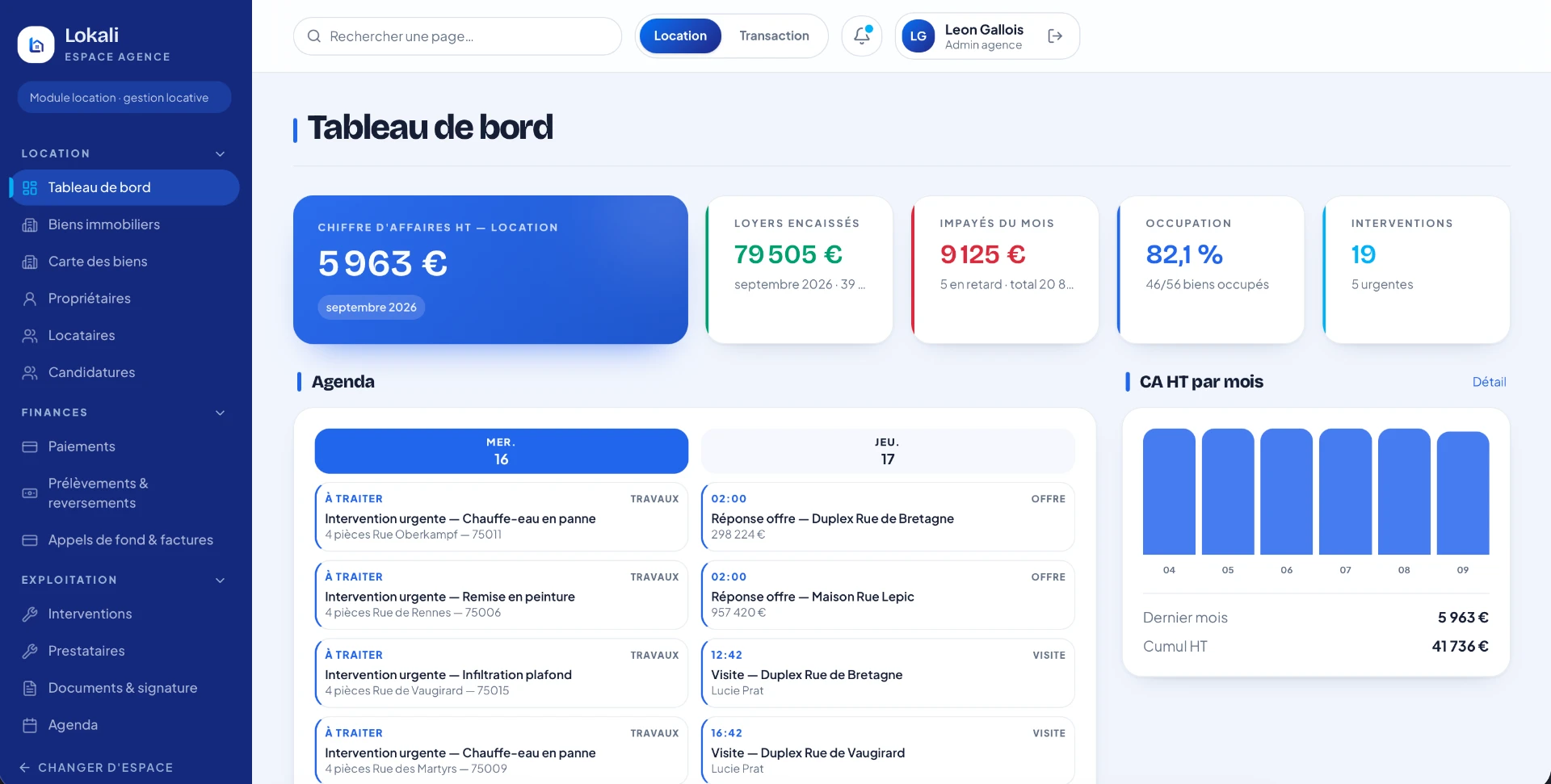 Tableau de bord Lokali affiché sur ordinateur